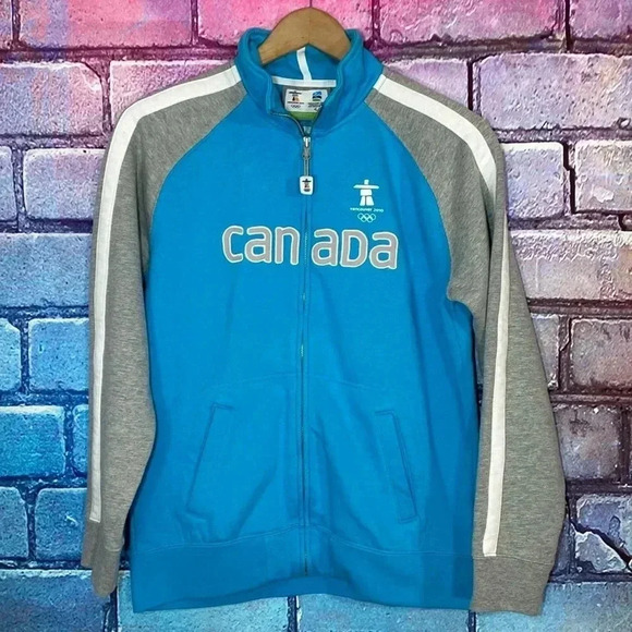 Kids Canada Olympic Sweatshirt Hoodie Team Mens XL Full Zip Blue Gray - Picture 1 of 8